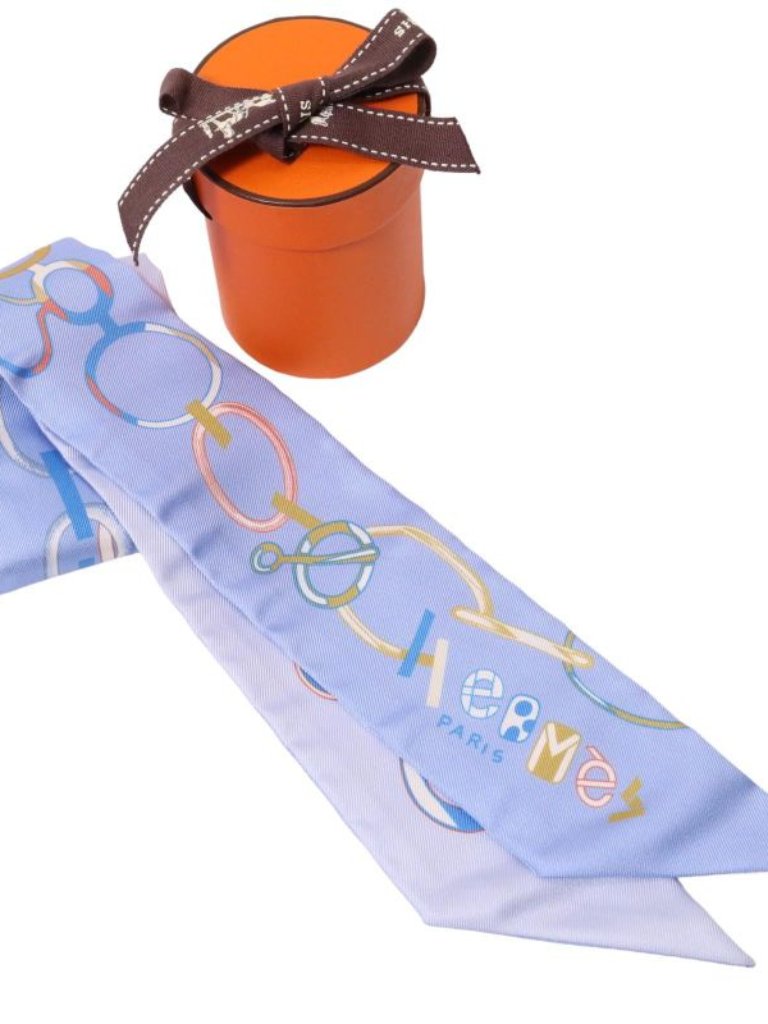 Hermes Blue Twilly Silk Scarf